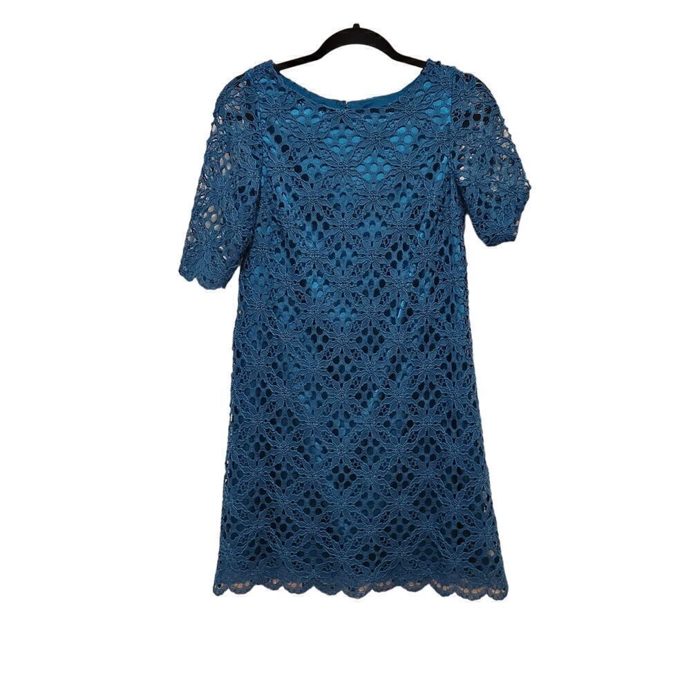 Vintage Jax Textured Embroidered Short 3/4 Sleeve Dress Womens Size 6 Turquoise